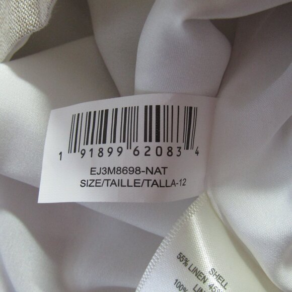 Eliza J Linen Cotton Mini Dress Size 12 Beige White Stripe Eyelet Coastal Resort - Picture 12 of 14